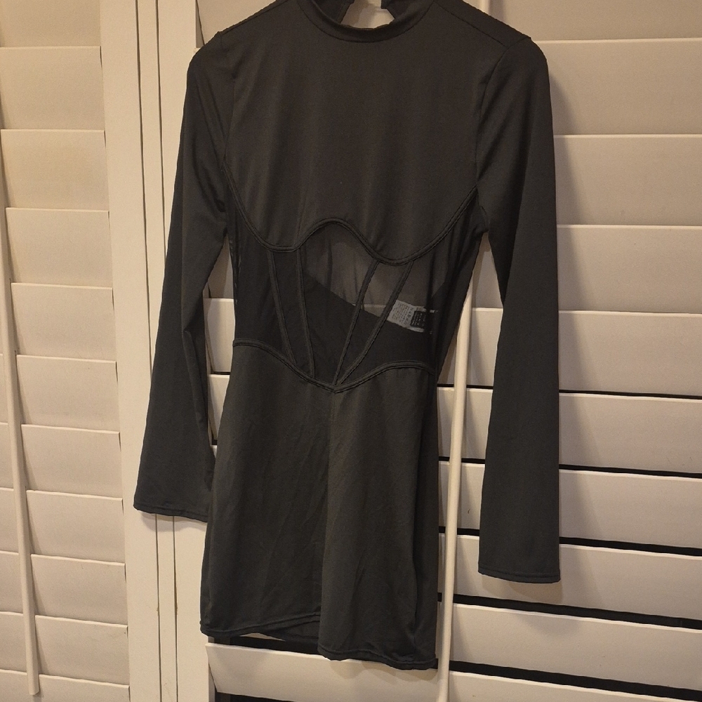 Chic Black Long Sleeve Dress with Mesh Detail